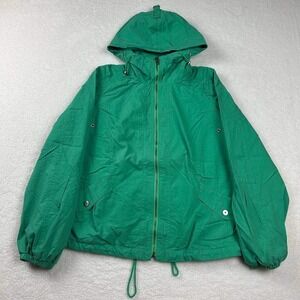 VTG Jones New York‎ Green Lightweight Windbreaker Jacket Hooded Full Zip Size S